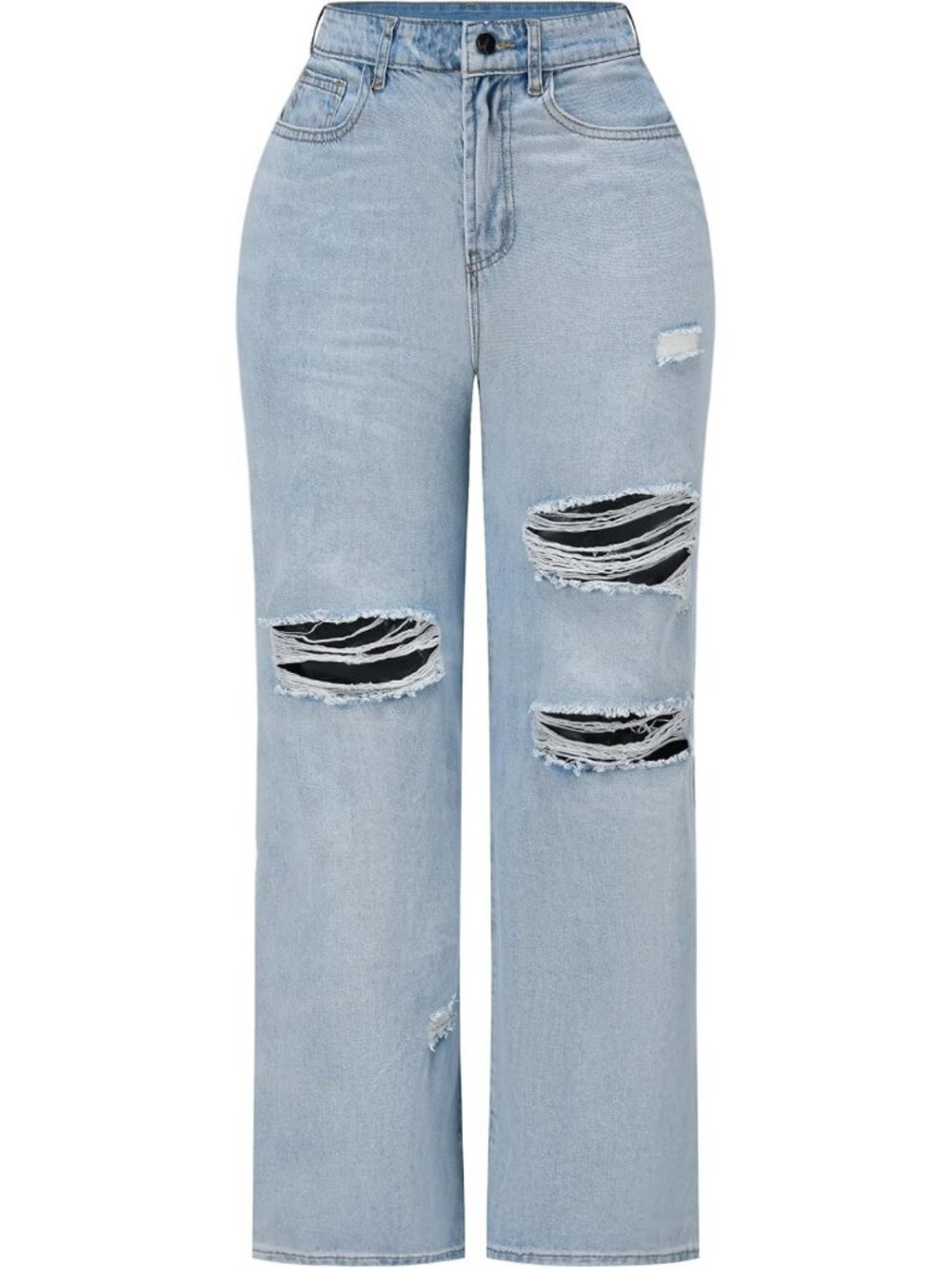 High Waisted Wide Leg Jeans for Women | Stretchy Distressed Denim Pants